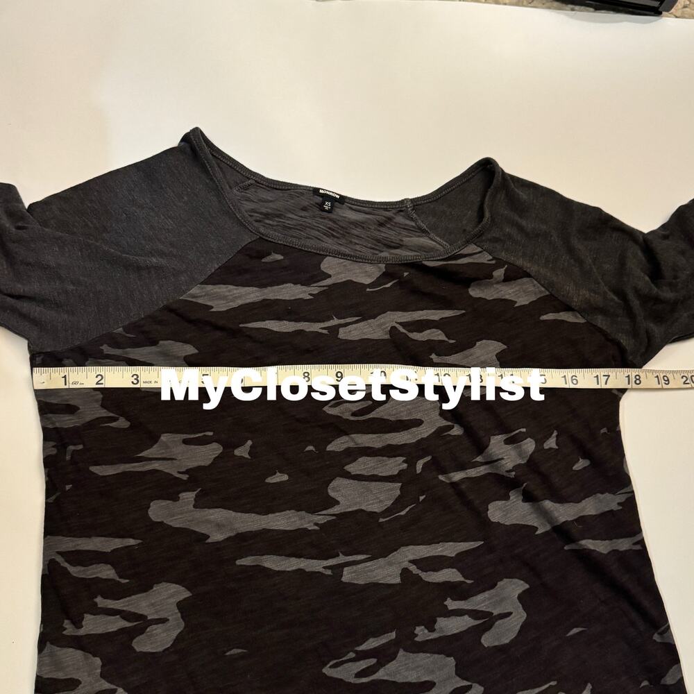 Shopbop Monrow Long Sleeve Black Camo Athleisure Top! Near New Mixed Media XS-S - Picture 4 of 8